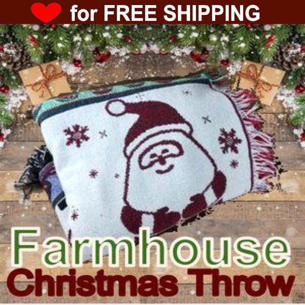 Vintage Farmhouse Christmas Santa & Stocking Throw